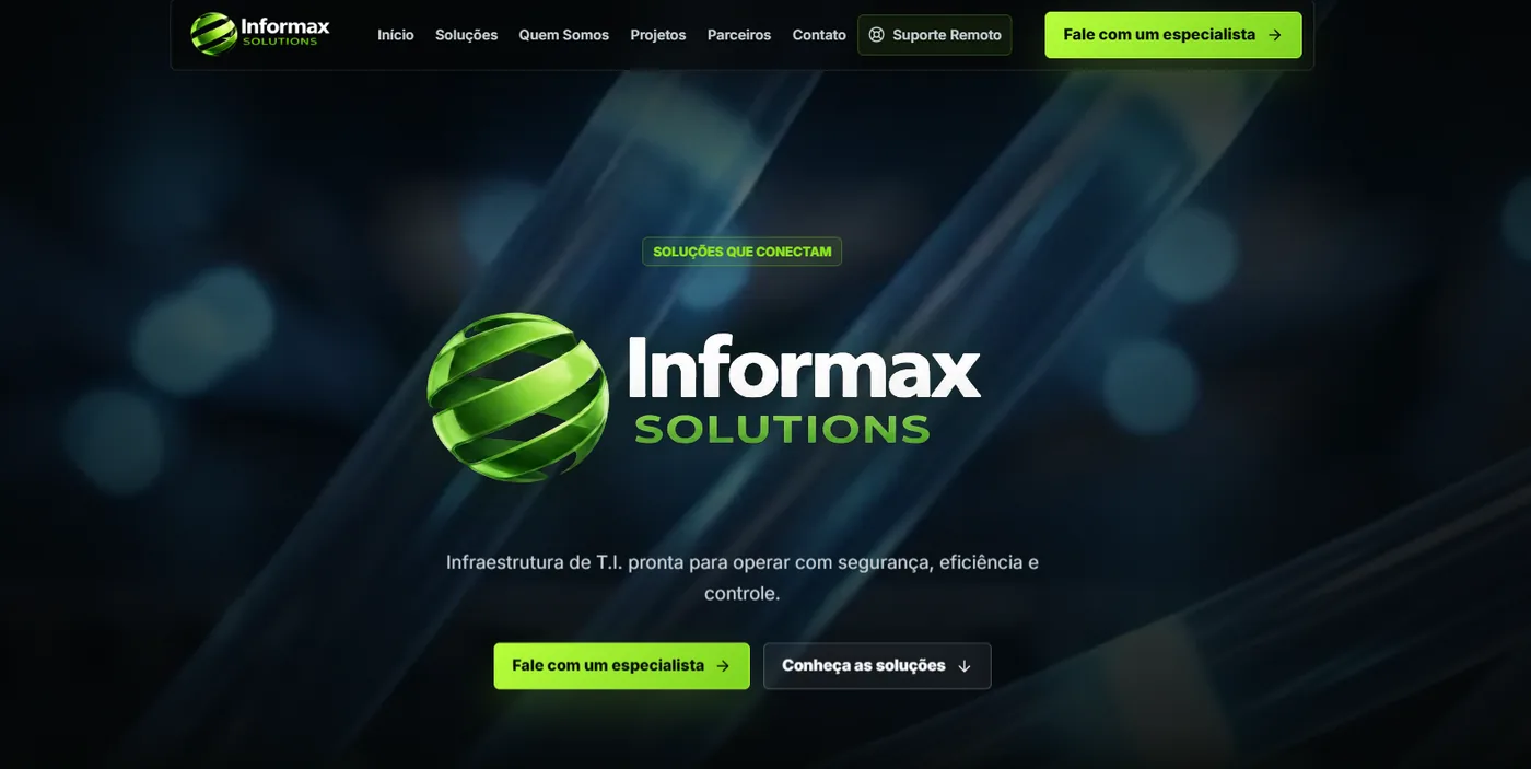 Página inicial do site da Informax Solutions