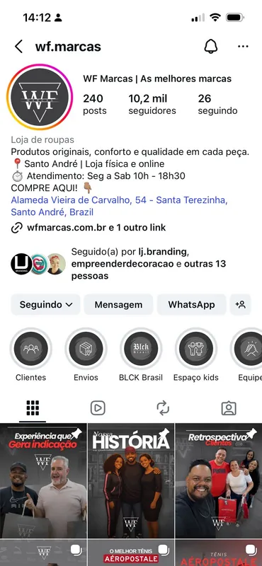 Perfil da WF Marcas no Instagram